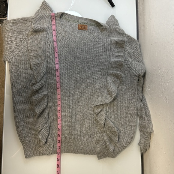 POL grey rabbit fur & wool blend ruffled crewneck sweater M - Picture 11 of 11